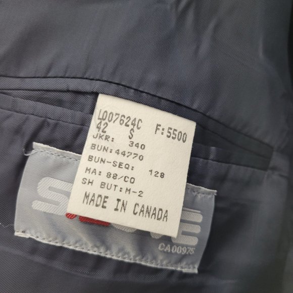 Vintage Navy Pure Wool Academia Business Double Breasted Pocket Made In Canada - Picture 11 of 13